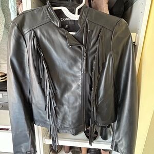 Express Black Faux Leather Fringe Jacket Size S